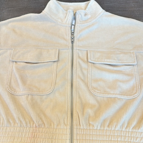 NWT Aerie Groove On Full Zip Soft Velour Cropped Beige Ribbed Jacket Size L - Picture 7 of 14